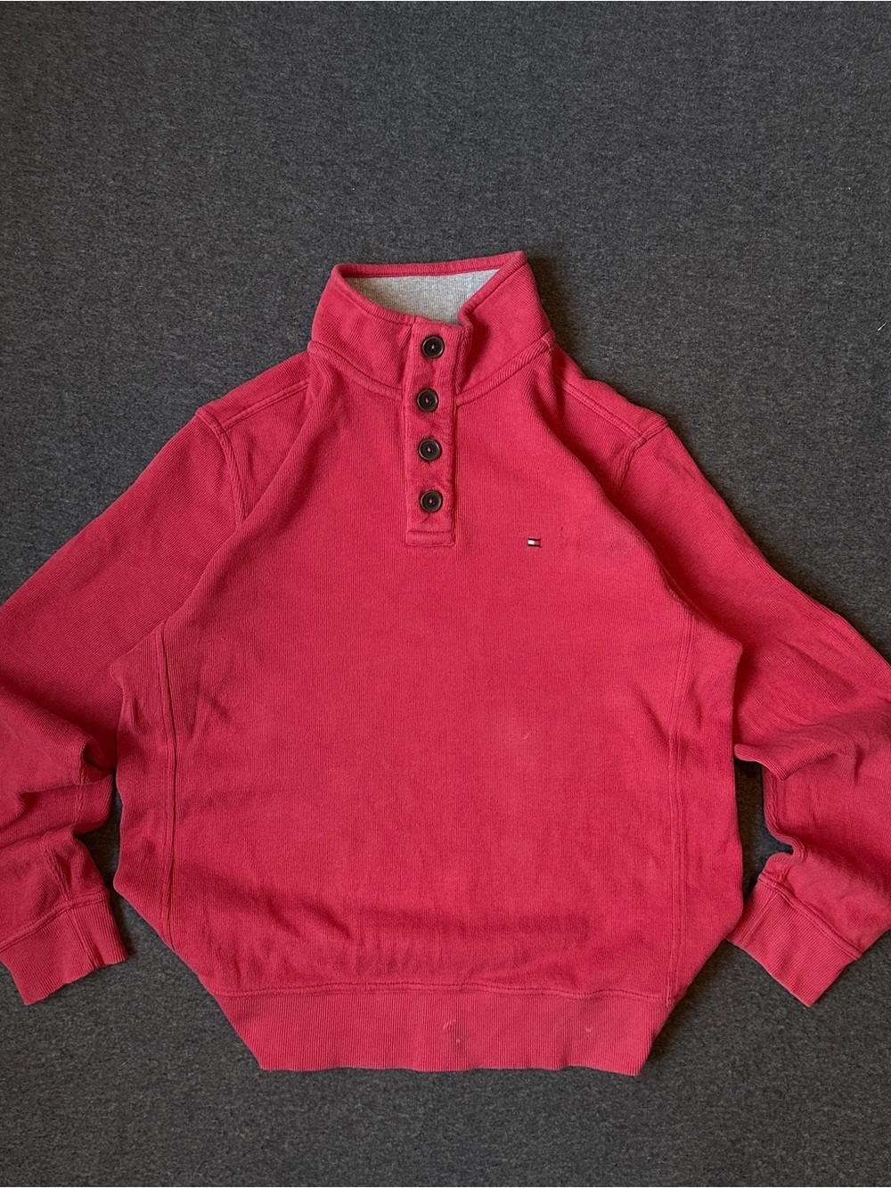 Tommy Hilfiger red Button-Up Mock Neck Pullover